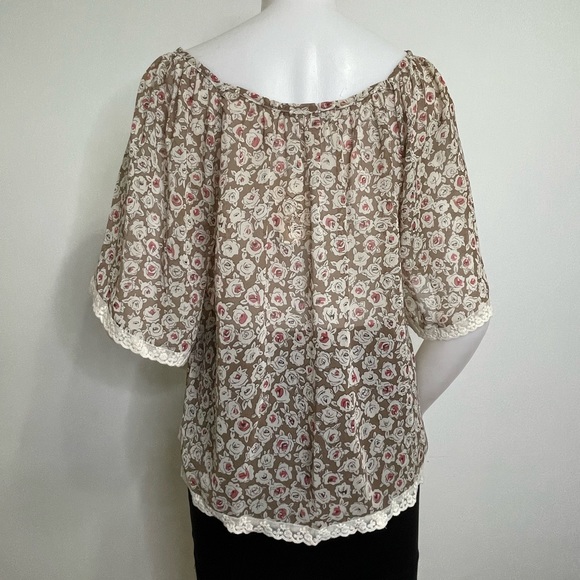 XXl Woven Loose Floral Blouse Top Cocoa Cream Pink size S - Picture 6 of 9